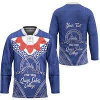 Queen Salote College 100 Years Personalized Hockey Jersey Tonga QSC Heilala Lei Blue Ngatu Pattern