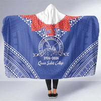 Queen Salote College 100 Years Personalized Hooded Blanket Tonga QSC Heilala Lei Blue Ngatu Pattern
