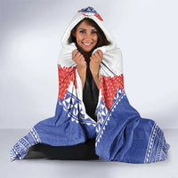 Queen Salote College 100 Years Personalized Hooded Blanket Tonga QSC Heilala Lei Blue Ngatu Pattern