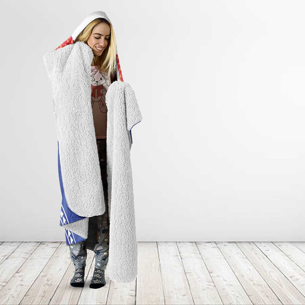 Queen Salote College 100 Years Personalized Hooded Blanket Tonga QSC Heilala Lei Blue Ngatu Pattern