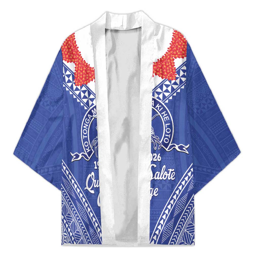 Queen Salote College 100 Years Personalized Kimono Tonga QSC Heilala Lei Blue Ngatu Pattern