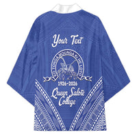 Queen Salote College 100 Years Personalized Kimono Tonga QSC Heilala Lei Blue Ngatu Pattern