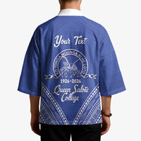 Queen Salote College 100 Years Personalized Kimono Tonga QSC Heilala Lei Blue Ngatu Pattern