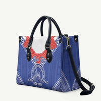 Queen Salote College 100 Years Personalized Leather Bag Tonga QSC Heilala Lei Blue Ngatu Pattern