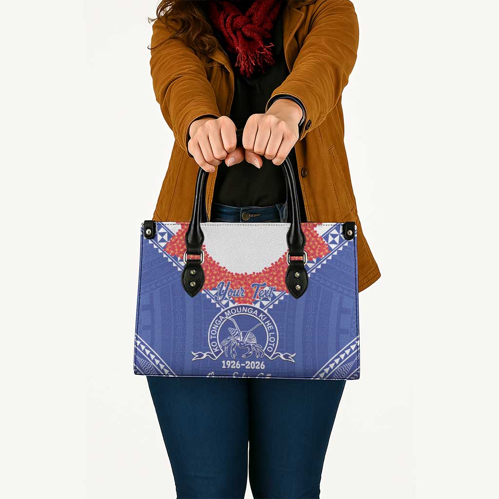 Queen Salote College 100 Years Personalized Leather Bag Tonga QSC Heilala Lei Blue Ngatu Pattern