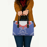 Queen Salote College 100 Years Personalized Leather Bag Tonga QSC Heilala Lei Blue Ngatu Pattern