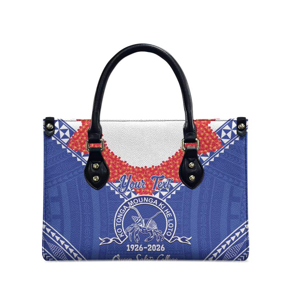 Queen Salote College 100 Years Personalized Leather Bag Tonga QSC Heilala Lei Blue Ngatu Pattern