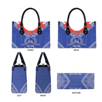 Queen Salote College 100 Years Personalized Leather Bag Tonga QSC Heilala Lei Blue Ngatu Pattern