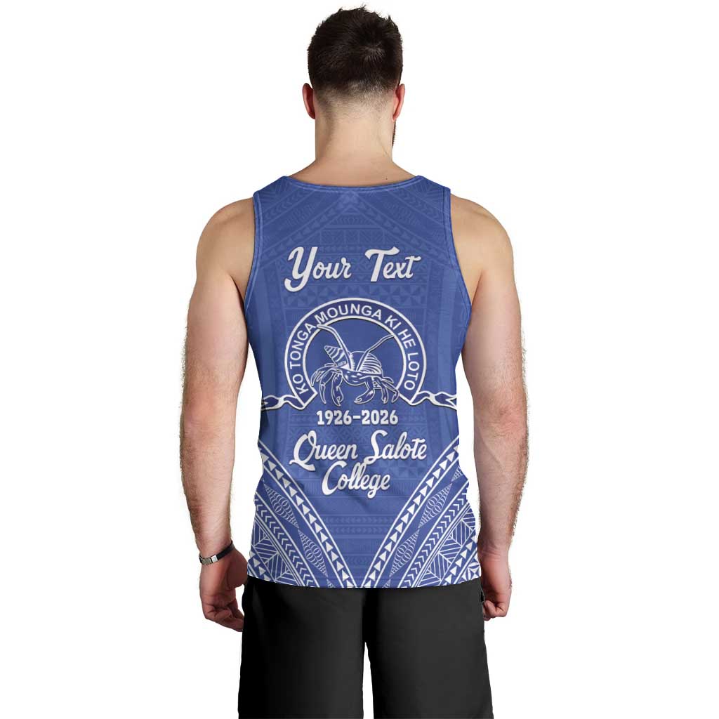 Queen Salote College 100 Years Personalized Men Tank Top Tonga QSC Heilala Lei Blue Ngatu Pattern