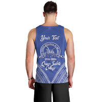 Queen Salote College 100 Years Personalized Men Tank Top Tonga QSC Heilala Lei Blue Ngatu Pattern