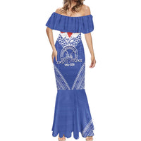 Queen Salote College 100 Years Personalized Mermaid Dress Tonga QSC Heilala Lei Blue Ngatu Pattern