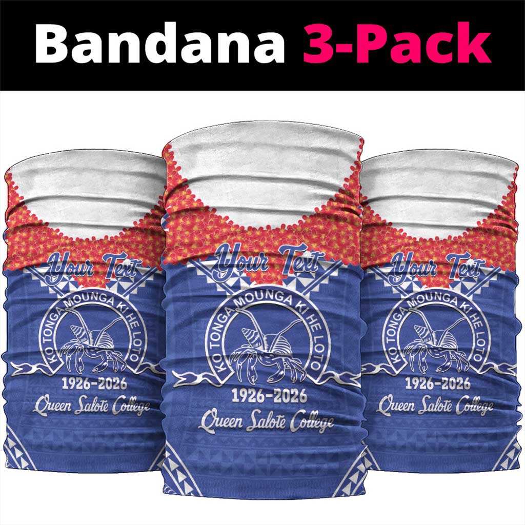 Queen Salote College 100 Years Personalized Neck Gaiter Tonga QSC Heilala Lei Blue Ngatu Pattern