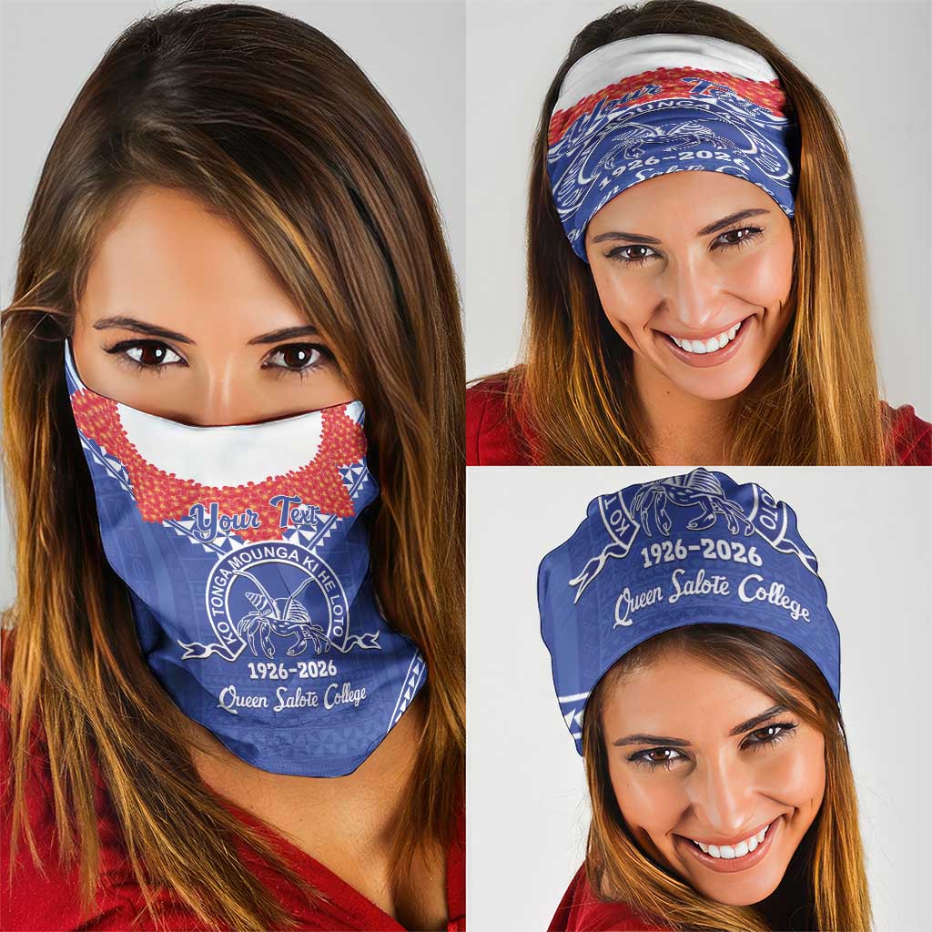 Queen Salote College 100 Years Personalized Neck Gaiter Tonga QSC Heilala Lei Blue Ngatu Pattern