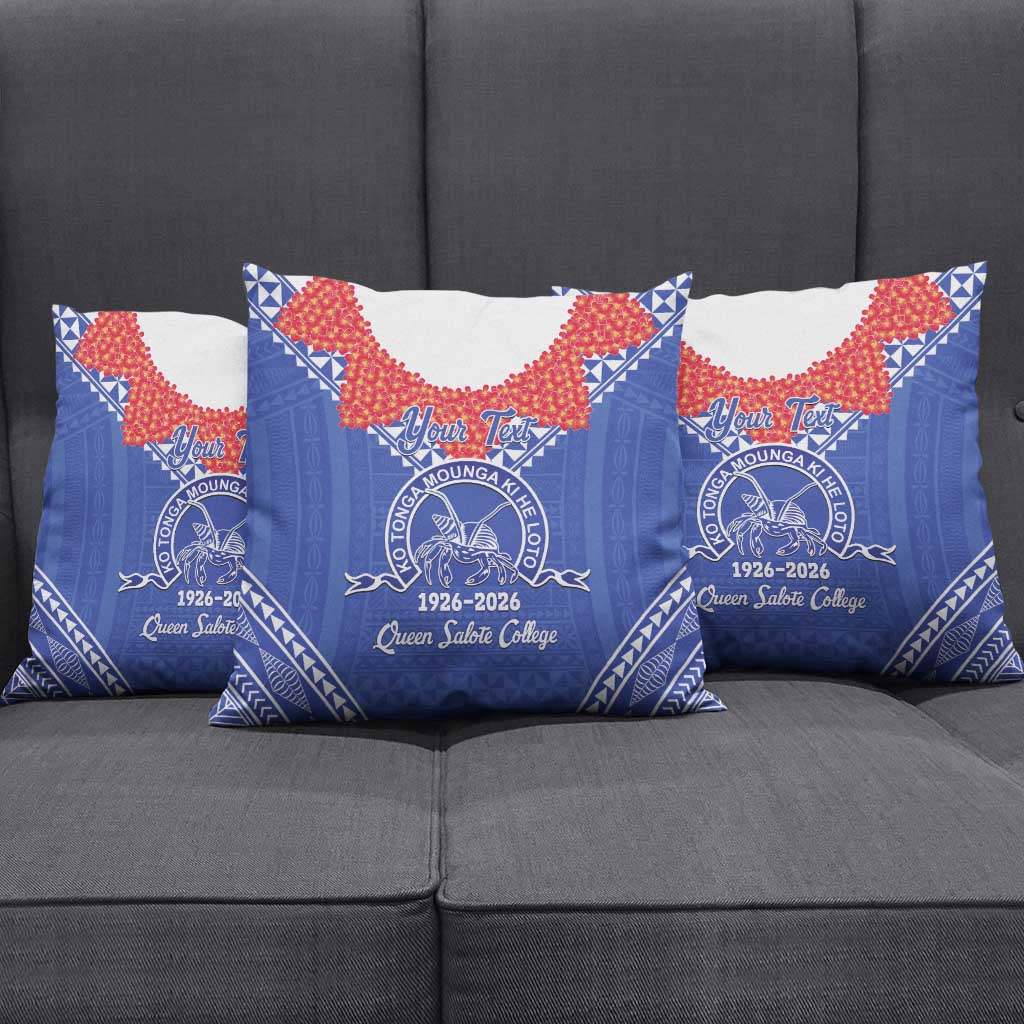 Queen Salote College 100 Years Personalized Pillow Cover Tonga QSC Heilala Lei Blue Ngatu Pattern