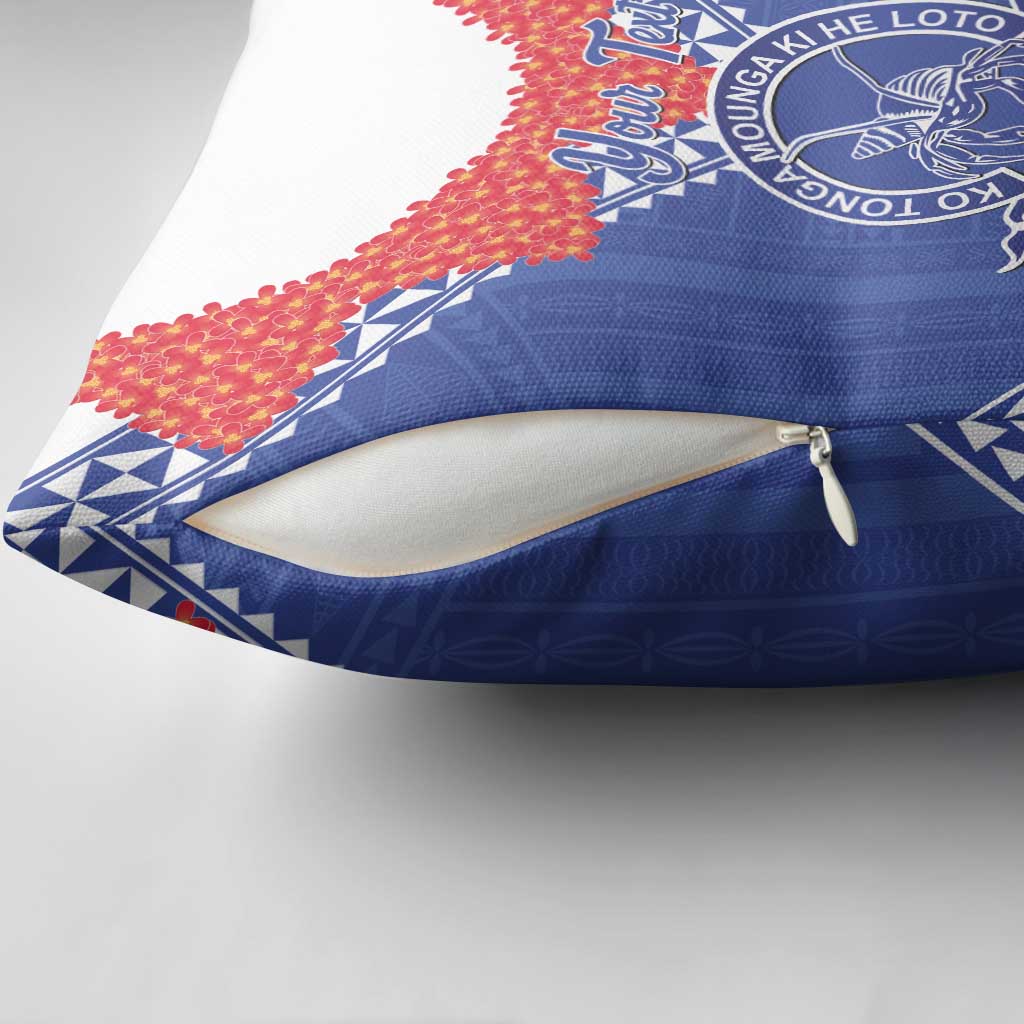 Queen Salote College 100 Years Personalized Pillow Cover Tonga QSC Heilala Lei Blue Ngatu Pattern