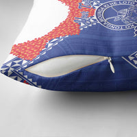 Queen Salote College 100 Years Personalized Pillow Cover Tonga QSC Heilala Lei Blue Ngatu Pattern