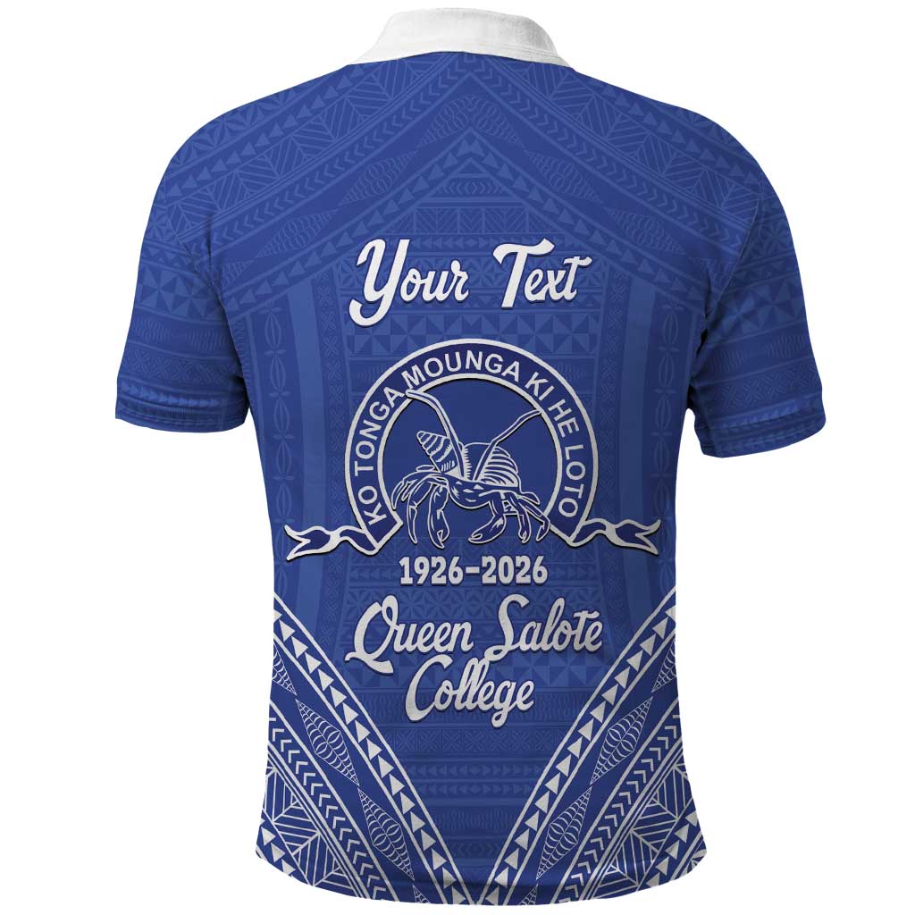 Queen Salote College 100 Years Personalized Polo Shirt Tonga QSC Heilala Lei Blue Ngatu Pattern