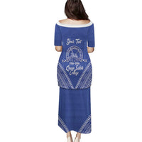 Queen Salote College 100 Years Personalized Puletasi Tonga QSC Heilala Lei Blue Ngatu Pattern