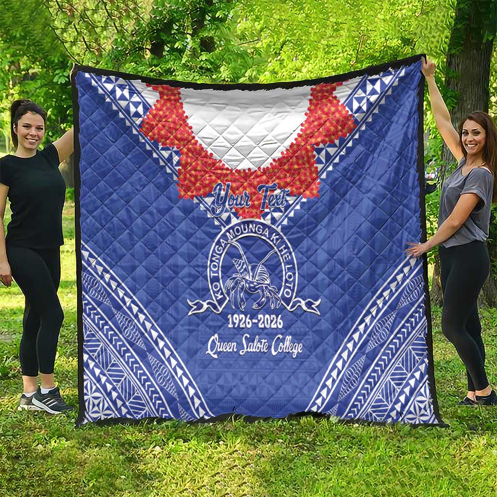 Queen Salote College 100 Years Personalized Quilt Tonga QSC Heilala Lei Blue Ngatu Pattern