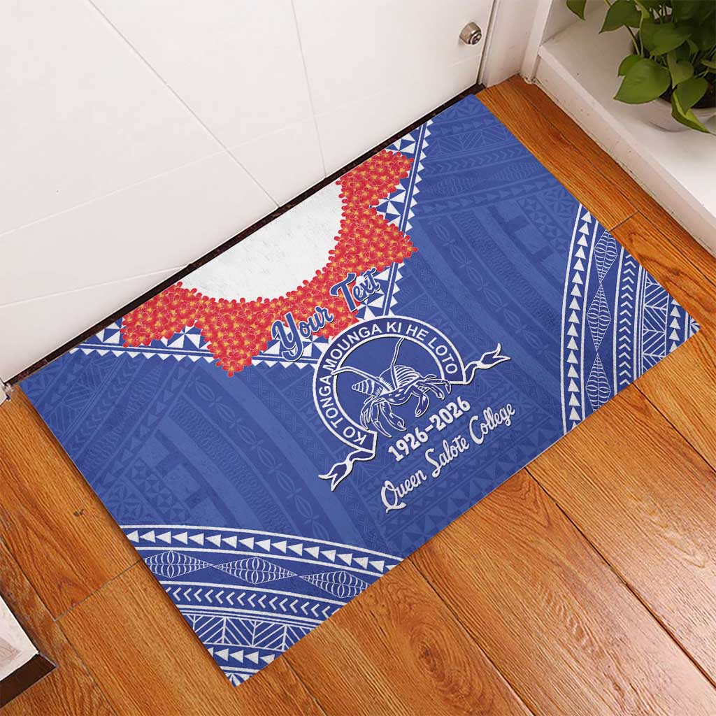 Queen Salote College 100 Years Personalized Rubber Doormat Tonga QSC Heilala Lei Blue Ngatu Pattern