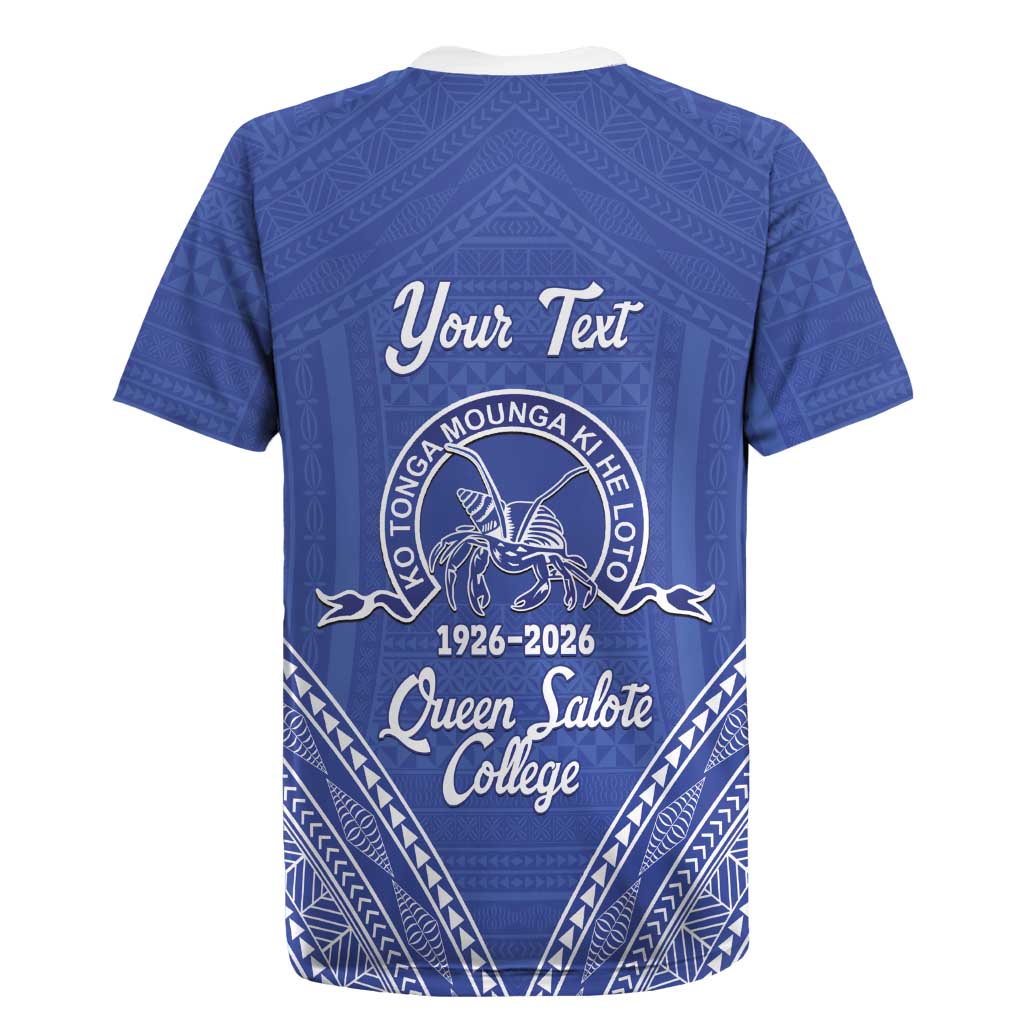 Queen Salote College 100 Years Personalized Rugby Jersey Tonga QSC Heilala Lei Blue Ngatu Pattern