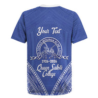 Queen Salote College 100 Years Personalized Rugby Jersey Tonga QSC Heilala Lei Blue Ngatu Pattern