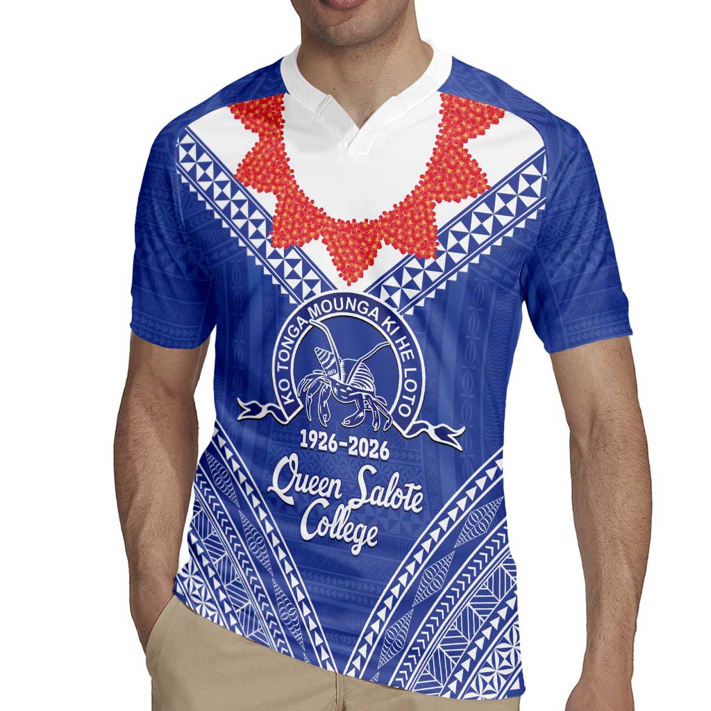Queen Salote College 100 Years Personalized Rugby Jersey Tonga QSC Heilala Lei Blue Ngatu Pattern