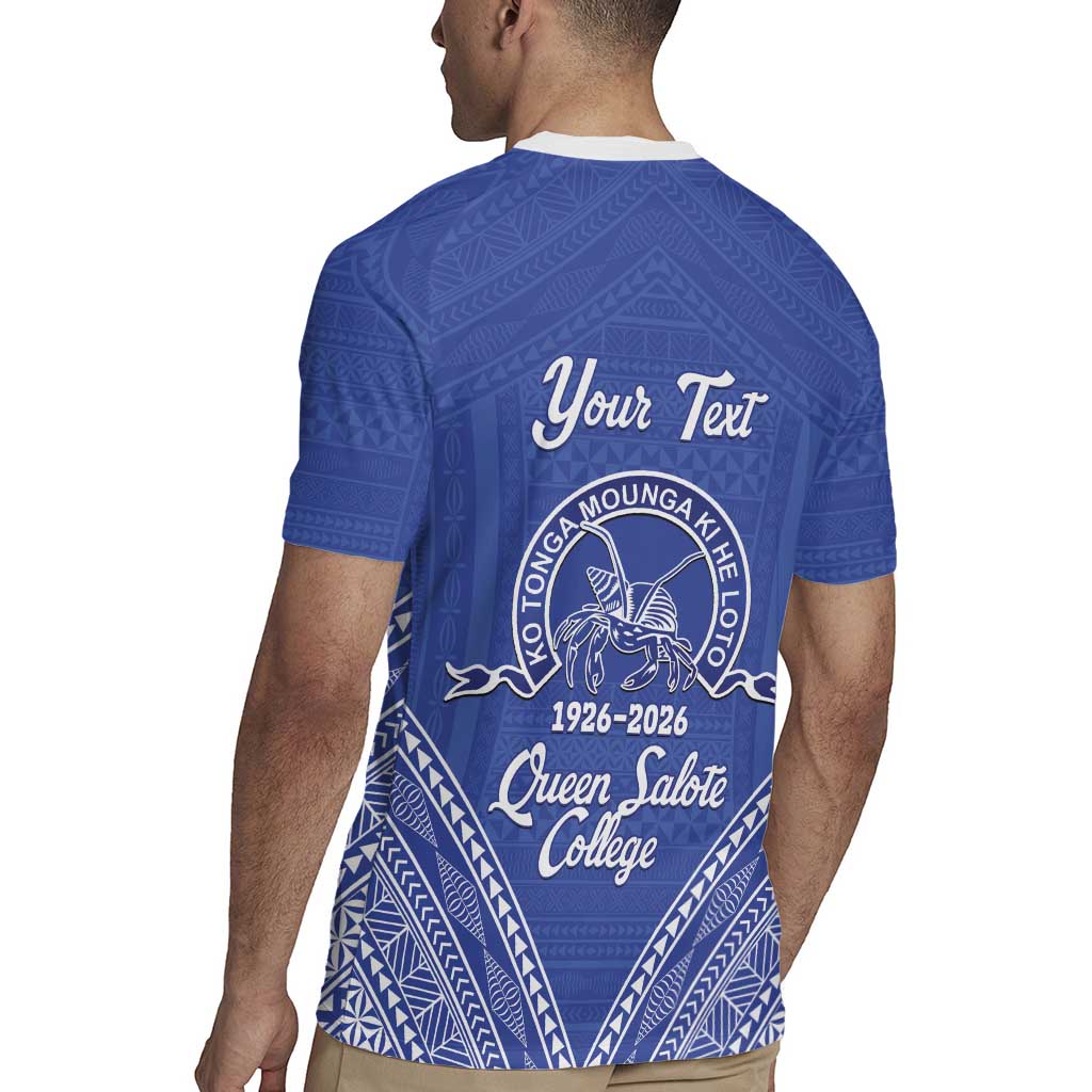 Queen Salote College 100 Years Personalized Rugby Jersey Tonga QSC Heilala Lei Blue Ngatu Pattern