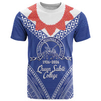 Queen Salote College 100 Years Personalized T Shirt Tonga QSC Heilala Lei Blue Ngatu Pattern