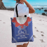 Queen Salote College 100 Years Personalized Tote Bag Tonga QSC Heilala Lei Blue Ngatu Pattern