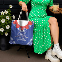 Queen Salote College 100 Years Personalized Tote Bag Tonga QSC Heilala Lei Blue Ngatu Pattern