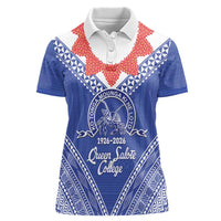 Queen Salote College 100 Years Personalized Women Polo Shirt Tonga QSC Heilala Lei Blue Ngatu Pattern LT14 Female Blue - Polynesian Pride
