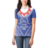 Queen Salote College 100 Years Personalized Women Polo Shirt Tonga QSC Heilala Lei Blue Ngatu Pattern LT14 - Polynesian Pride