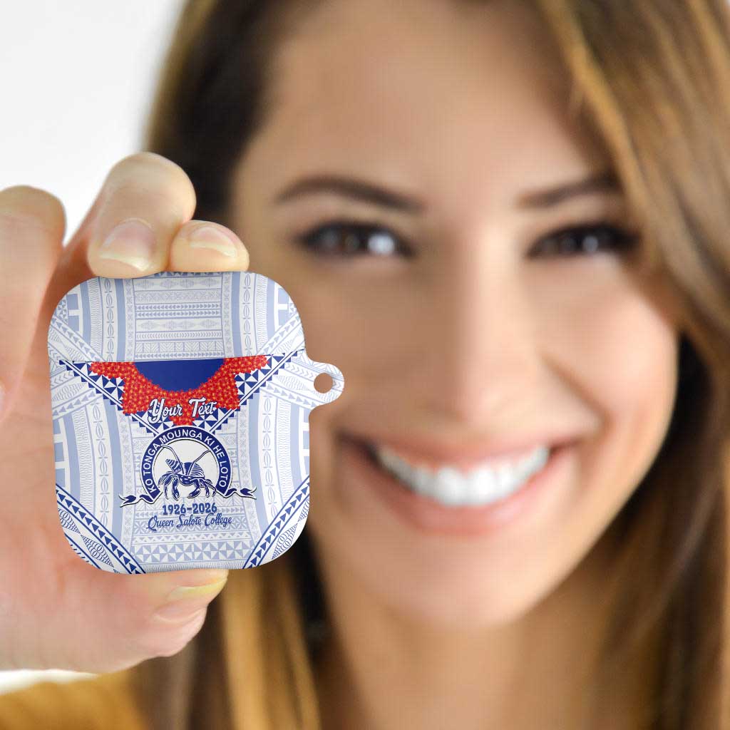 Queen Salote College 100 Years Personalized AirPods Case Tonga QSC Heilala Lei White Ngatu Pattern LT14 - Polynesian Pride