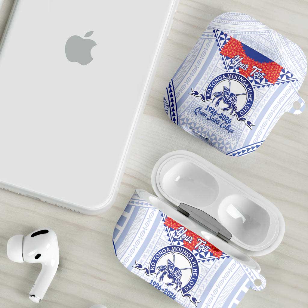 Queen Salote College 100 Years Personalized AirPods Case Tonga QSC Heilala Lei White Ngatu Pattern LT14 - Polynesian Pride