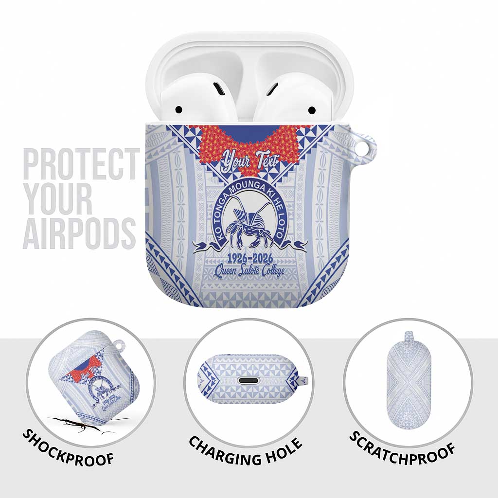 Queen Salote College 100 Years Personalized AirPods Case Tonga QSC Heilala Lei White Ngatu Pattern LT14 - Polynesian Pride
