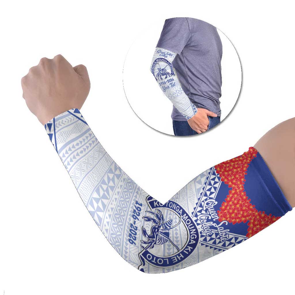 Queen Salote College 100 Years Personalized Arm Sleeves Tonga QSC Heilala Lei White Ngatu Pattern