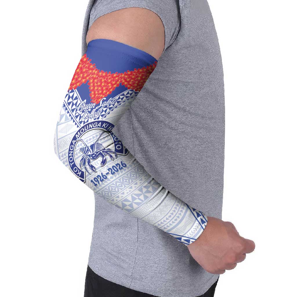 Queen Salote College 100 Years Personalized Arm Sleeves Tonga QSC Heilala Lei White Ngatu Pattern
