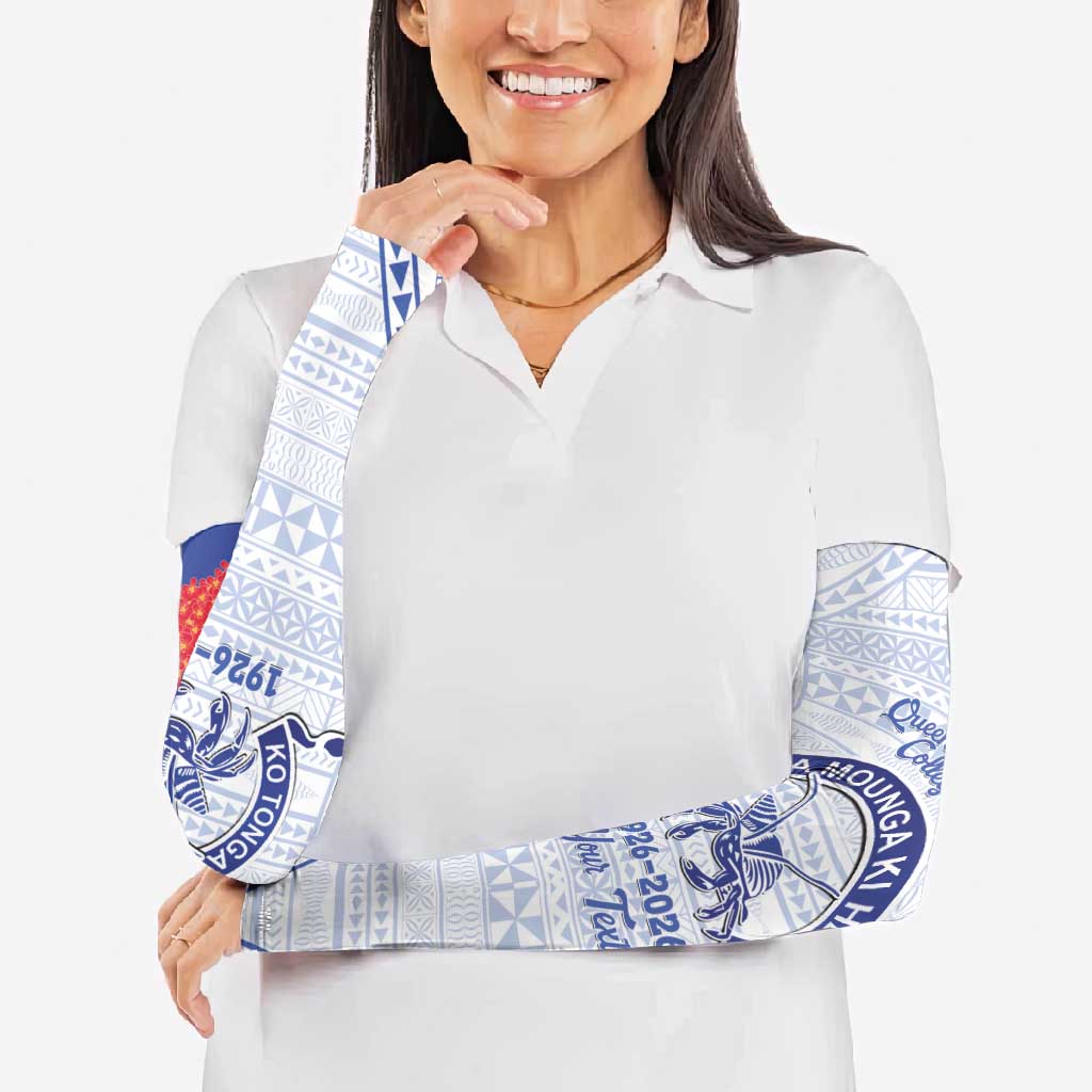 Queen Salote College 100 Years Personalized Arm Sleeves Tonga QSC Heilala Lei White Ngatu Pattern