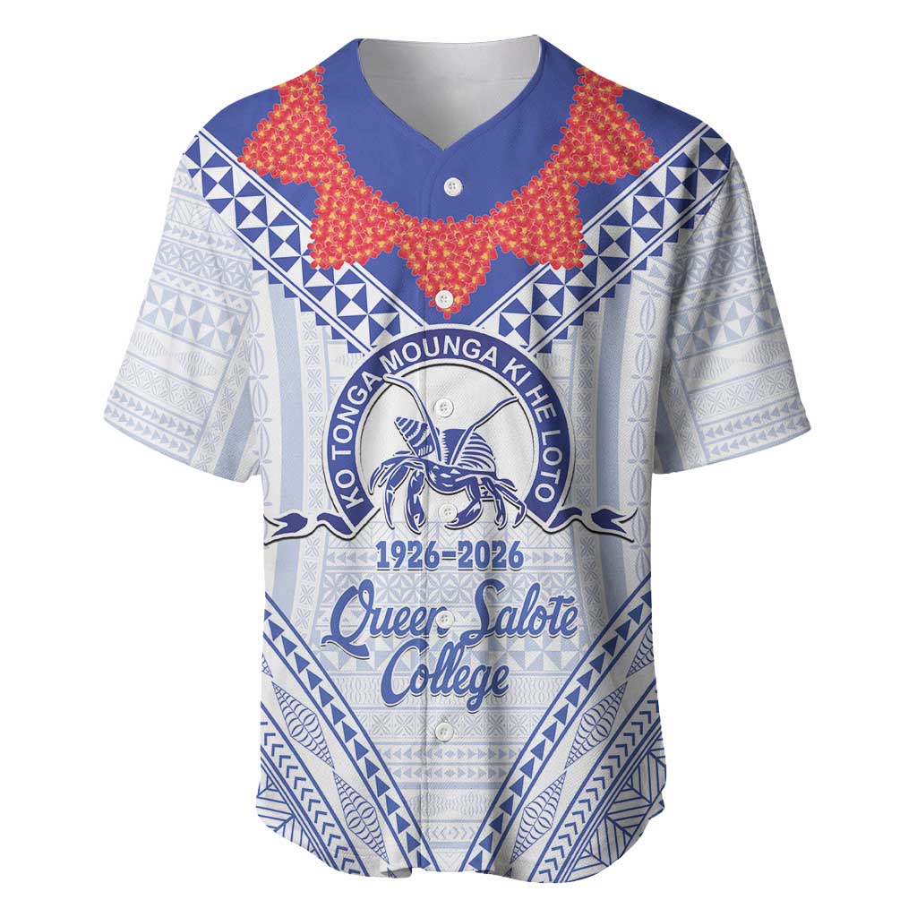 Queen Salote College 100 Years Personalized Baseball Jersey Tonga QSC Heilala Lei White Ngatu Pattern