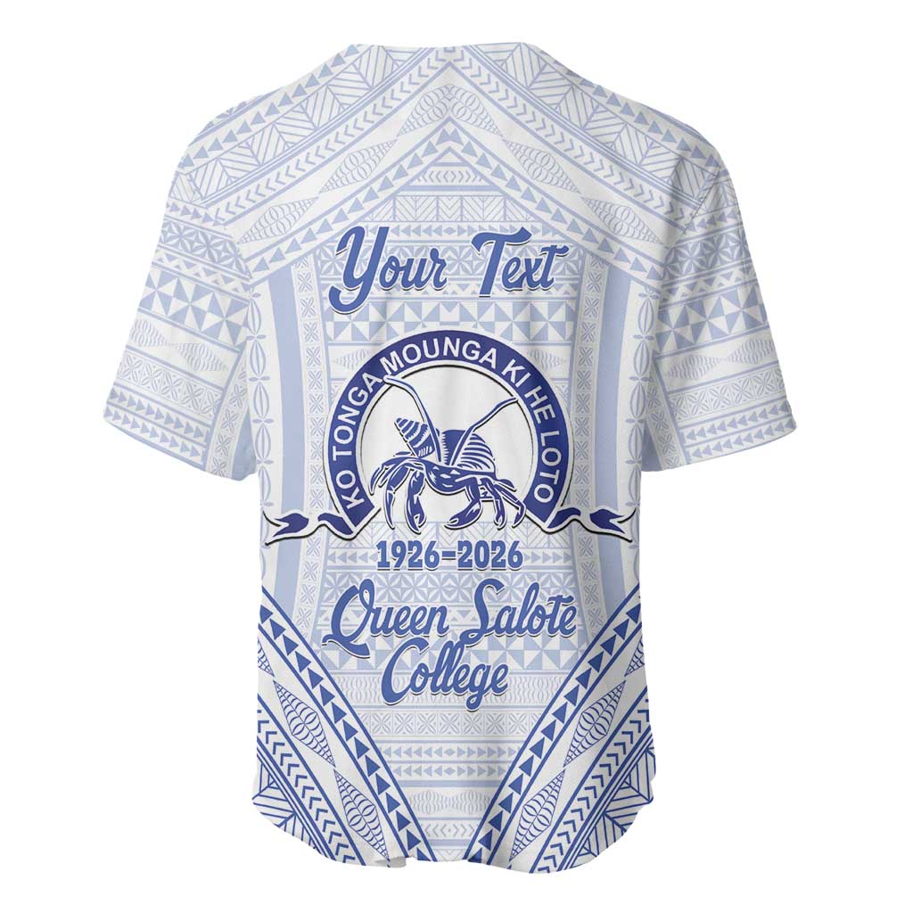 Queen Salote College 100 Years Personalized Baseball Jersey Tonga QSC Heilala Lei White Ngatu Pattern