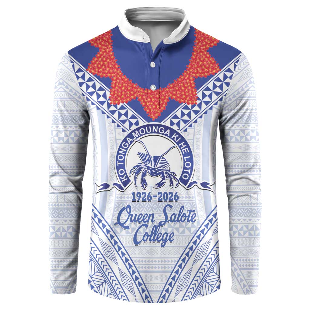 Queen Salote College 100 Years Personalized Button Sweatshirt Tonga QSC Heilala Lei White Ngatu Pattern LT14 White - Polynesian Pride