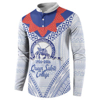 Queen Salote College 100 Years Personalized Button Sweatshirt Tonga QSC Heilala Lei White Ngatu Pattern LT14 - Polynesian Pride