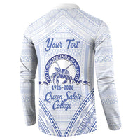 Queen Salote College 100 Years Personalized Button Sweatshirt Tonga QSC Heilala Lei White Ngatu Pattern LT14 - Polynesian Pride