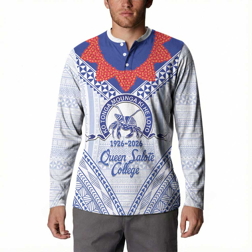 Queen Salote College 100 Years Personalized Button Sweatshirt Tonga QSC Heilala Lei White Ngatu Pattern LT14 - Polynesian Pride