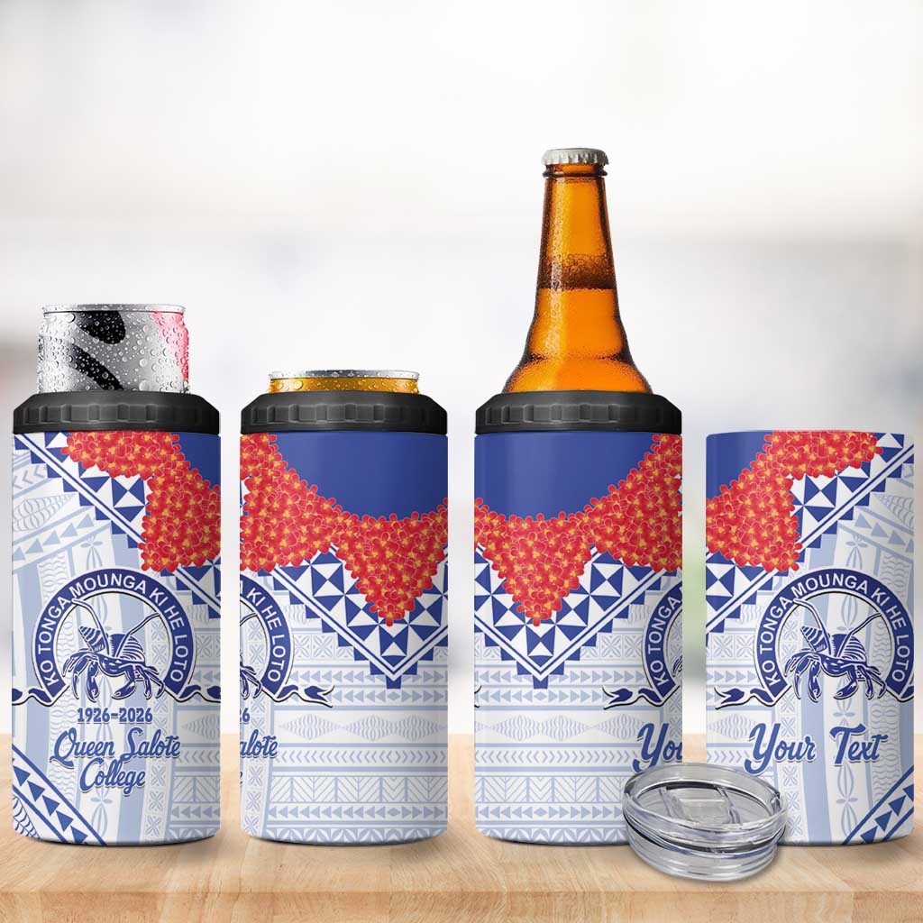 Queen Salote College 100 Years Personalized 4 in 1 Can Cooler Tumbler Tonga QSC Heilala Lei White Ngatu Pattern LT14 - Polynesian Pride