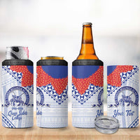 Queen Salote College 100 Years Personalized 4 in 1 Can Cooler Tumbler Tonga QSC Heilala Lei White Ngatu Pattern LT14 - Polynesian Pride