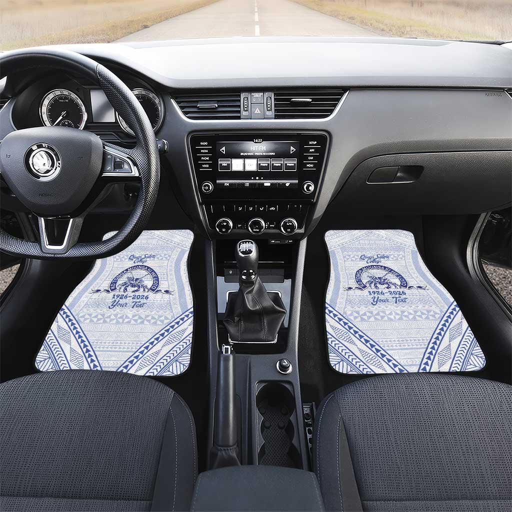Queen Salote College 100 Years Personalized Car Mats Tonga QSC Heilala Lei White Ngatu Pattern