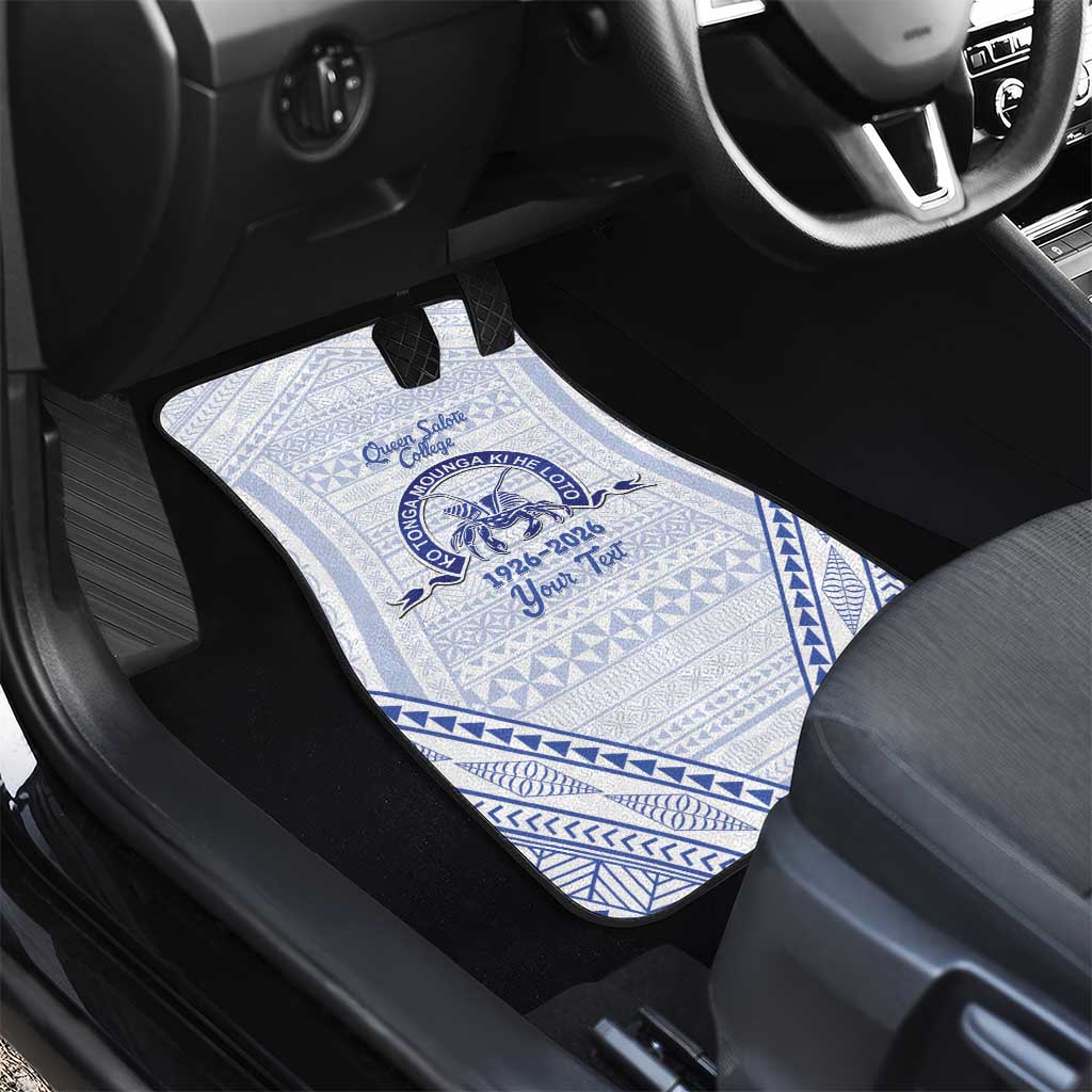 Queen Salote College 100 Years Personalized Car Mats Tonga QSC Heilala Lei White Ngatu Pattern