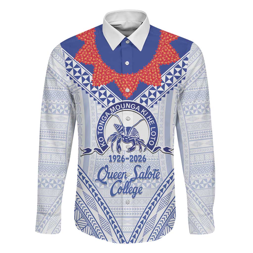 Queen Salote College 100 Years Personalized Family Matching Off The Shoulder Long Sleeve Dress and Hawaiian Shirt Tonga QSC Heilala Lei White Ngatu Pattern